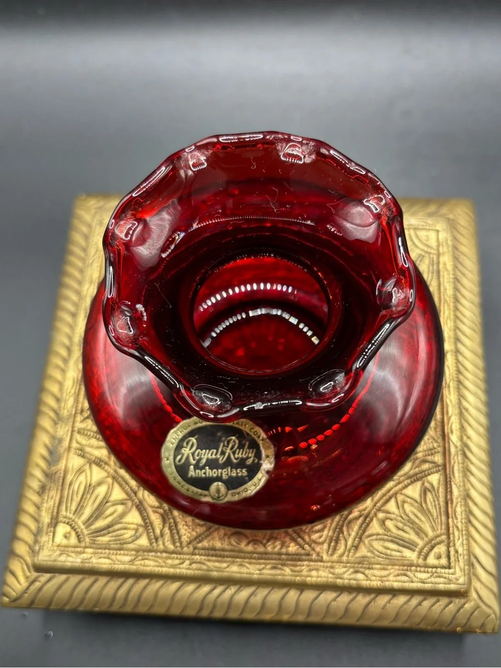 Royal Ruby Anchorglass Ruby Red Ruffled Glass Vase